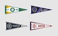 Pennant flag set for college volleyball, baseball, basketball or soccer team. New York, Boston, Los Angeles and Detroit